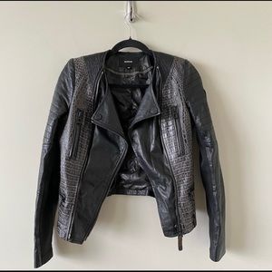 RUDSAK-Pebbled Snake Print Moto Leather Jacket